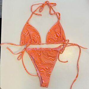 H&M Orange Zebra Print Triangle Bikini Set – Size M